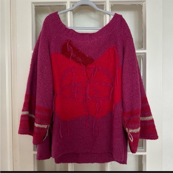 FREE PEOPLE Last Rose Sweater Pink alpaca slouchy oversized fringe - Picture 9 of 10